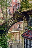 Houses with balconies and stairs at Bronx, New York, USA