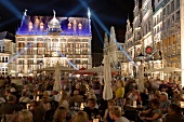 Crowd at Illuminated Market Square Music Festival at night, Bremen, Germany