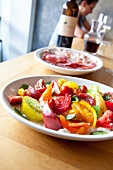 Plate of tomato salad in Fanny's restaurant, New York