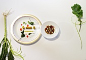 Szeged vegetables on plates, overhead view
