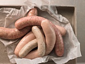 Close-up different types of sausages used while preparing German cuisine