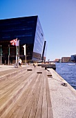 Soren Kierkegaards Plads and Black Diamond on Inderhavnen at dusk, Copenhagen, Denmark