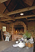 Fireplace in garden shed