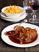 Rhineland Sauerbraten (marinated pot roast) with raisins and pieces of gingerbread