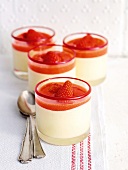 Bavarian creme with strawberry sauce in glass
