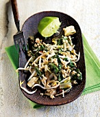 Thai chard with shoots on oval plate
