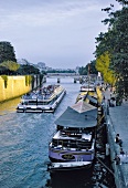 Ships on River Gauche with Tourists, Paris, France