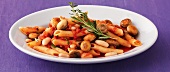 Vegetarisch, Penne mit weißen Bohnen und Champignons