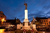 View of Derry Stada war memorial in evening lights, Ireland, UK