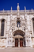 Facade of Mosteiro dos Jeronimos in Lisbon, Portugal