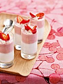Strawberry and lemon cream with yoghurt in shot glasses