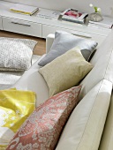 Cushions on white sofa