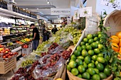 View of people at fruits and grocery store in supermarket, New York, USA
