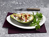 Avocado and mushroom salad in serving dish