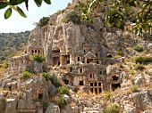 Low angle view of Rock tombs of Myra, Demre, Turkey