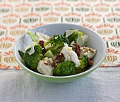 Broccoli salad with caprese in bowl