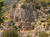 Low angle view of Rock tombs of Myra, Demre, Turkey