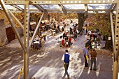 People at beer garden in the courtyard of Augustiner Brau, Salzburg, Austria