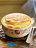 Cheese souffle in serving bowl, France