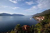 View of houses on Cannero coast in Lago Maggiore, Italy