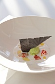 Shrimp with guacamoleeis in serving dish in Mistral Restaurant, Bellagio