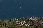 Aerial view of San Giovanni Rotondo city and Lake Como, Puglia, Italy