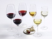 Various types of wines in wine glasses