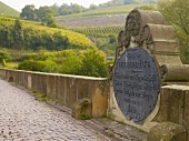 Foundation sign on Luitpold Bridge in Oberhausen, North Rhine-Westphalia, Germany