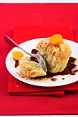 Coconut and banana souffle with nougat sauce