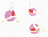 Illustration of women performing shoulder bridge, lunges and side plank exercise