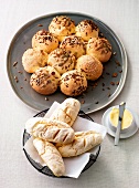 Baked baguette buns on plate