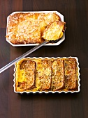 Apricot quark pudding and bread pudding in ramekins