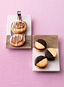 Caramel cookies and nougat, overhead view