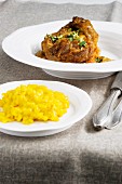 Veal knuckle with fennel and mint gremolata served with saffron risotto (Italy)