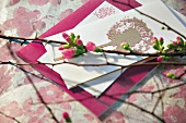 Printed cards and wrapping paper with flower branch