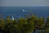 Blick auf das Mittelmeer, Nizza, Fähre, Segelboot