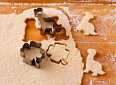Close-up of pricking dough with animal shapes
