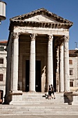 Tourist at Old Town State temple in Pula, Croatia