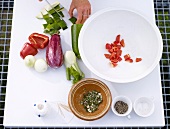 Various vegetables on chopping board