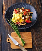 Thyme polenta with mushrooms on plate 