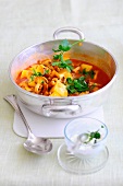 Potato and chanterelle stew in wok