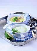 Herb foam with mushroom, cream and lime in serving dish