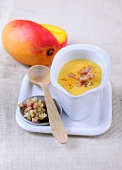 Mango bacon dressing in serving bowl