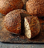 Close-up of chive bread with flaxseed