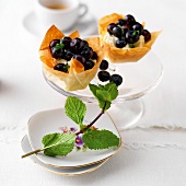 Dinner for Two, Strudelkörbchen mit Mascarpone und Heidelbeeren