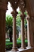 Arcades and columns of old Dominican monastery in Dubrovnik, Croatia