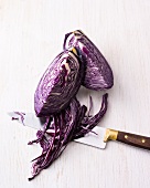 Red cabbage being chopped