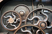 Close-up of old gears in textile and industry museum at Augsburg, Bavaria, Germany