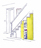 Illustration Schrank unter der Treppe mit Türen