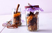 Spice mixture for mulled wine in decorative glasses as a gift